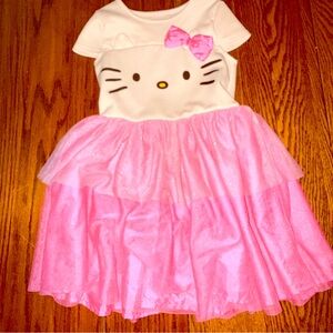 Hello Kitty Dress Pink White Ruffle Big Girls Cap Sleeves Size 7/8 DU